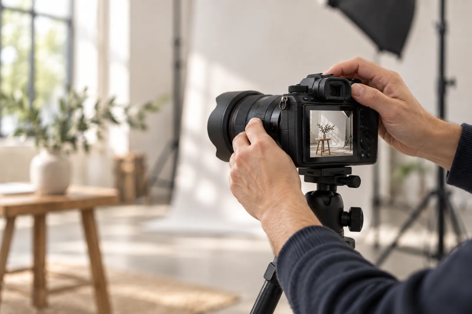 Illustrative scene for Videography Services businesses: A professional camera being prepared in a production studio
