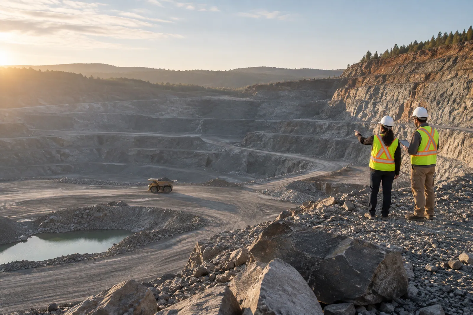 Illustrative scene for Clay Mining businesses: Heavy equipment at an open-pit quarry
