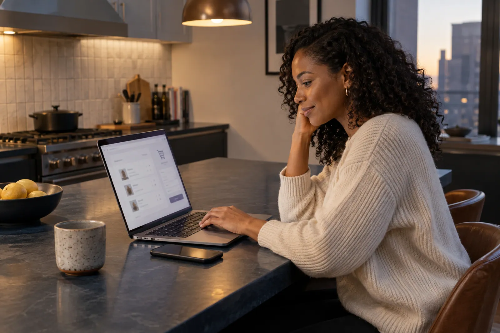 Illustrative scene: An online shopping checkout being reviewed on a laptop and phone